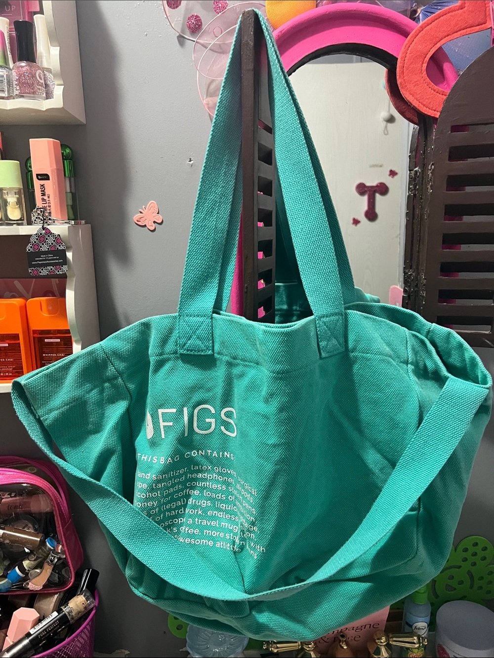 Figs Large Tote Bag in Teal Green
